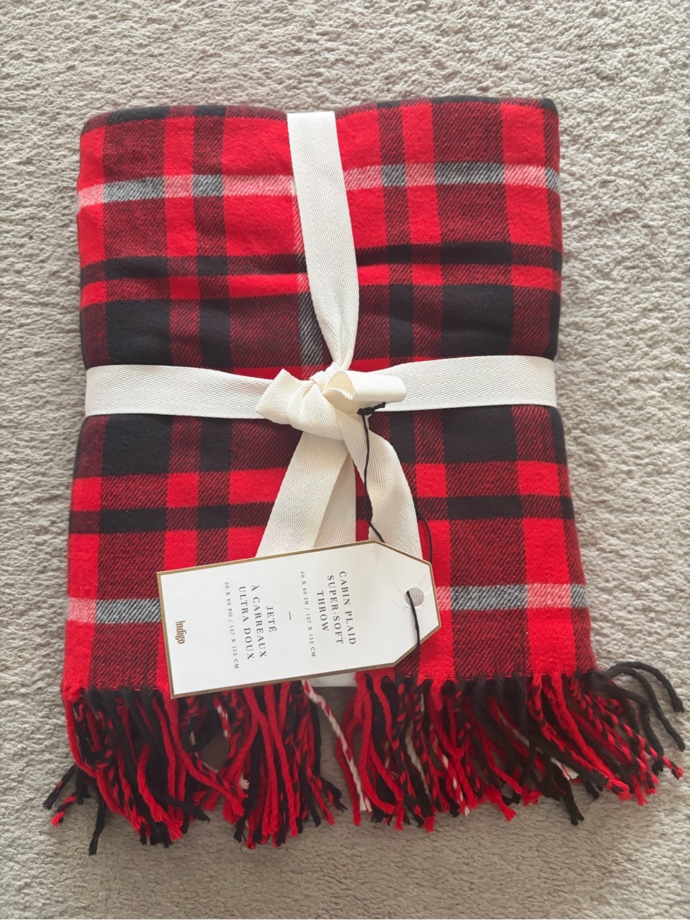 NWT Indigo Cabin Plaid Super Soft Throw Blanket Red Black 50x60